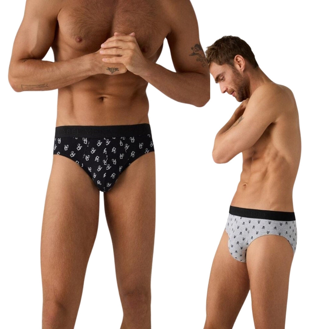 Slip Uomo Bi-Pack in cotone con fantasia teschi e accendino