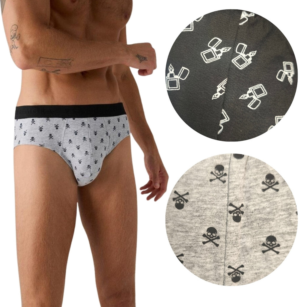 Slip Uomo Bi-Pack in cotone con fantasia teschi e accendino