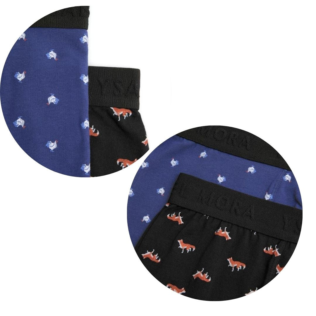BI-PACK Boxer Uomo in cotone a fantasia con volpi e polli