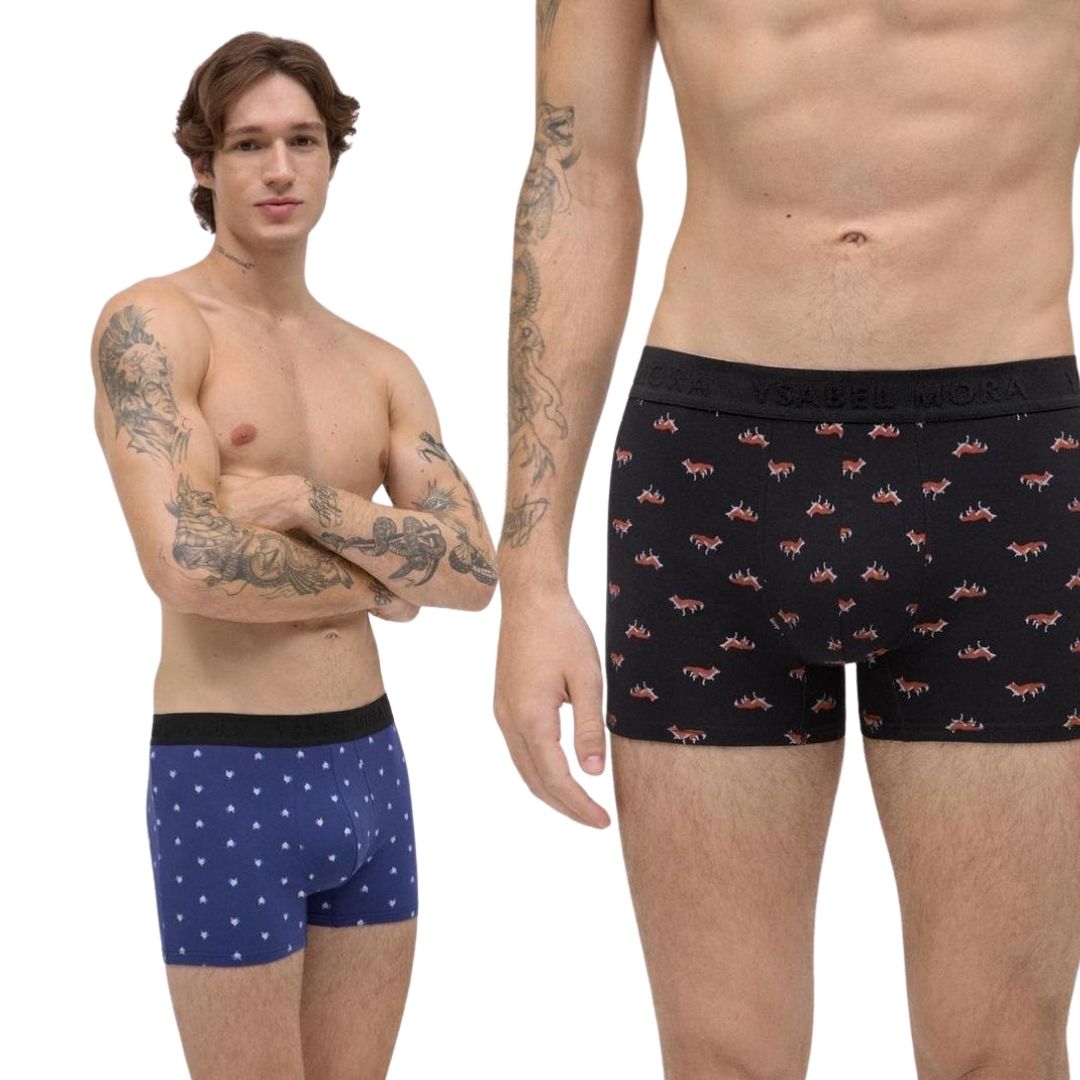 BI-PACK Boxer Uomo in cotone a fantasia con volpi e polli