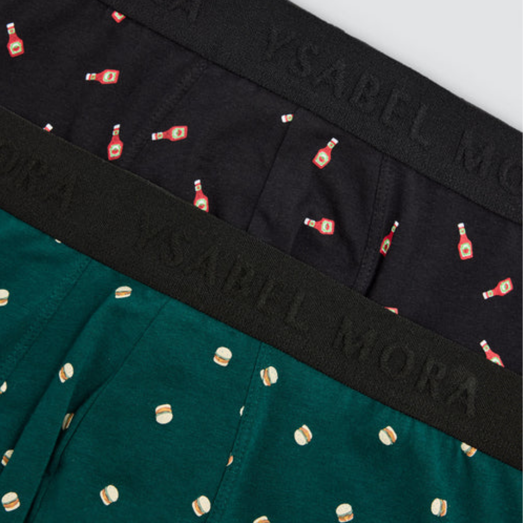 Bi-Pack Boxer Uomo Ysabel Mora "Hamburger & Ketchup" in Cotone Elastico