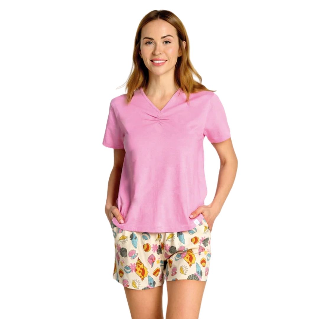 Pigiama corto in cotone Donna con conchiglie