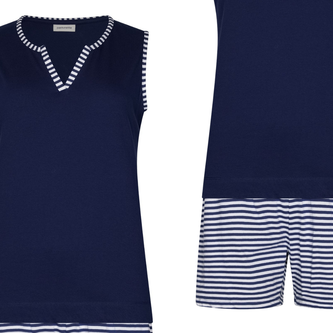 PIGIAMA S/L  BASE BLU CON BORDINO RIGATO