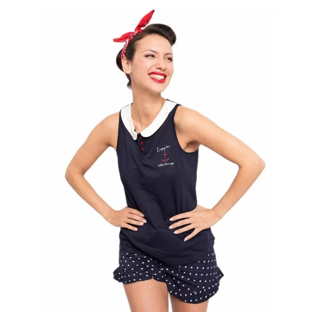 Pigiama Donna spalla larga e pantaloncino corto stile pin up