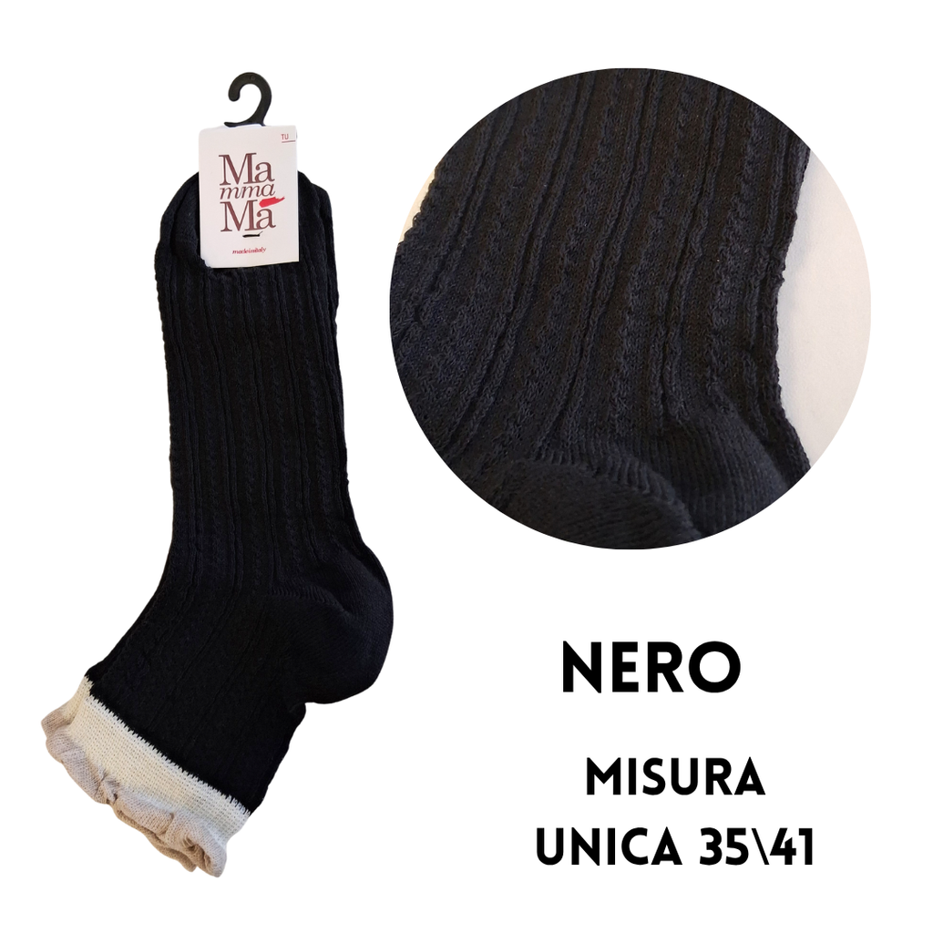 Calzini Donna in Maglia a Treccia con Bordo Doppia Rouches – Mamma Ma