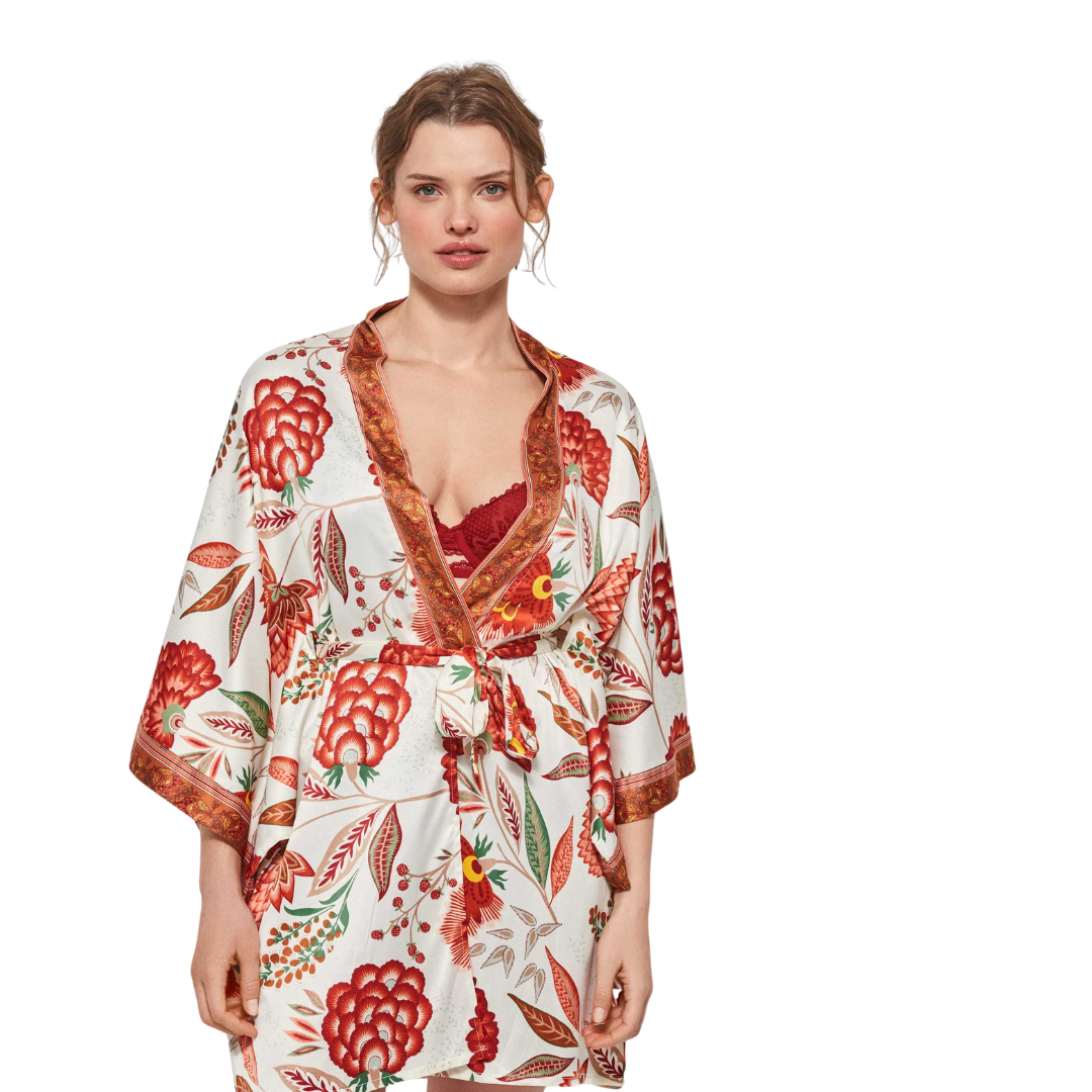Vestaglia Stile Kimono Gisela in Raso Floreale