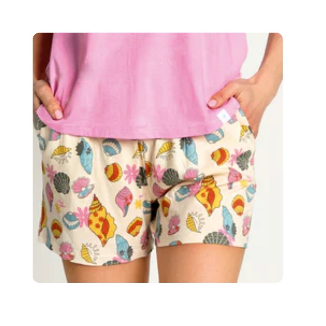 Pigiama corto in cotone Donna con conchiglie