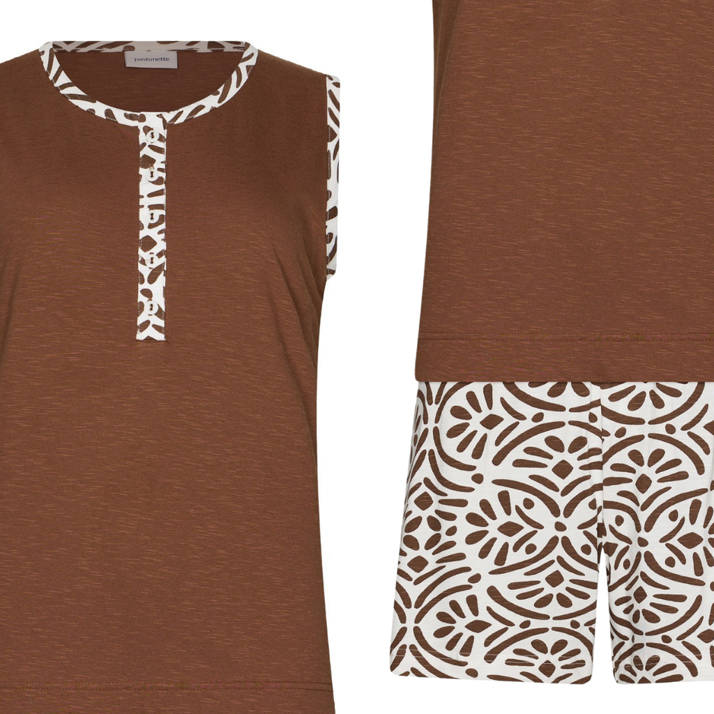 PIGIAMA S/L MARRONE COLLO TONDO CON BOTTONCINI
