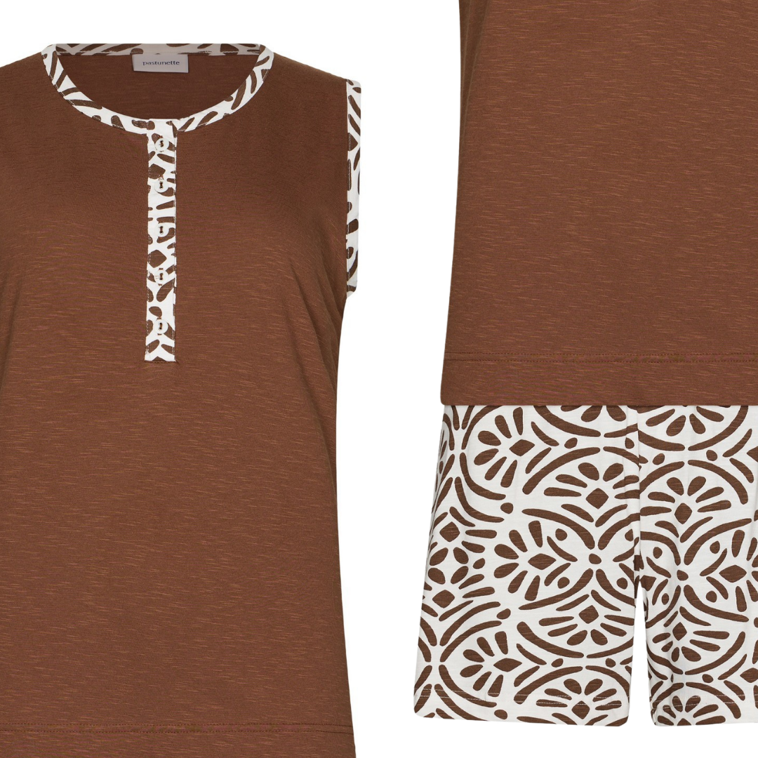 PIGIAMA S/L MARRONE COLLO TONDO CON BOTTONCINI