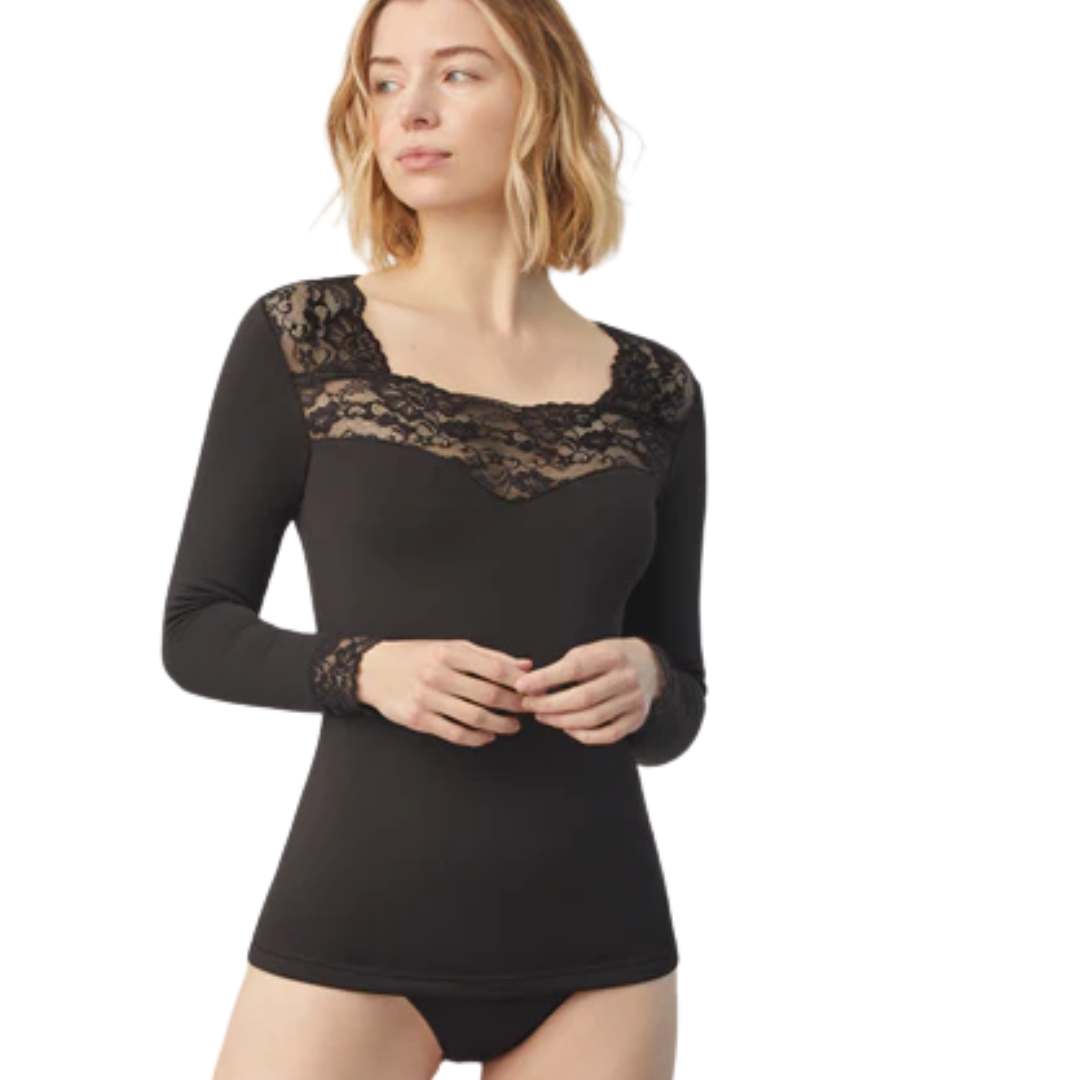 T-shirt termica a maniche lunghe con pizzo