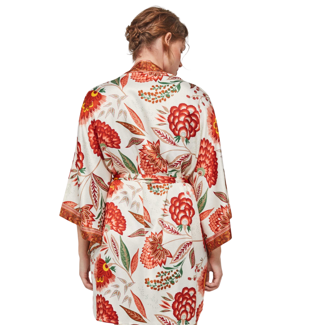 Vestaglia Stile Kimono Gisela in Raso Floreale