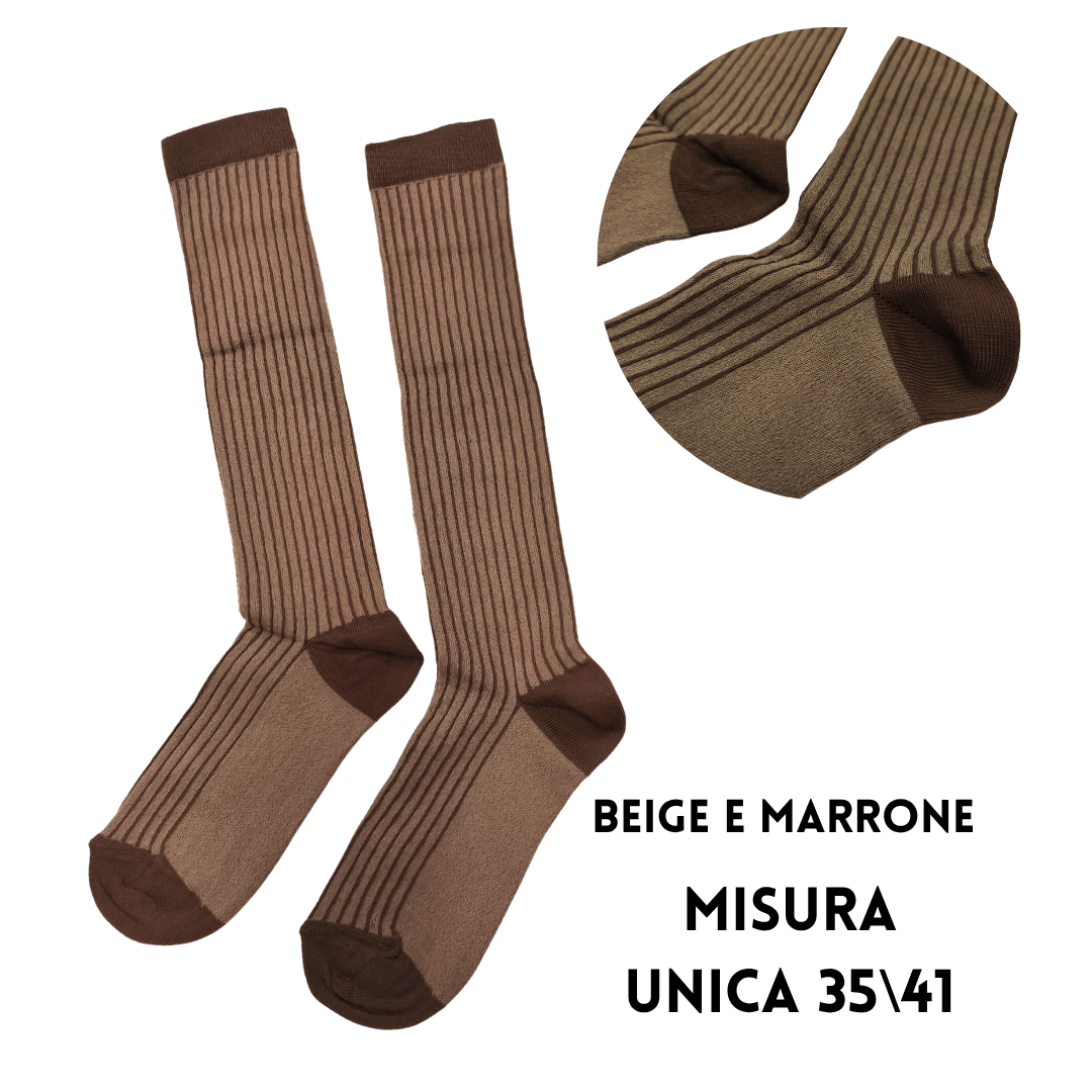 Calzettoni al Ginocchio a Coste Bicolore – Made in Italy