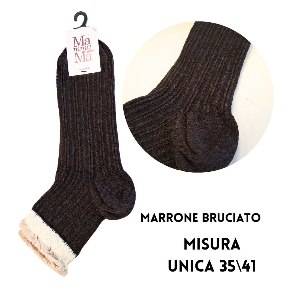 Calzini Donna in Maglia a Treccia con Bordo Doppia Rouches – Mamma Ma