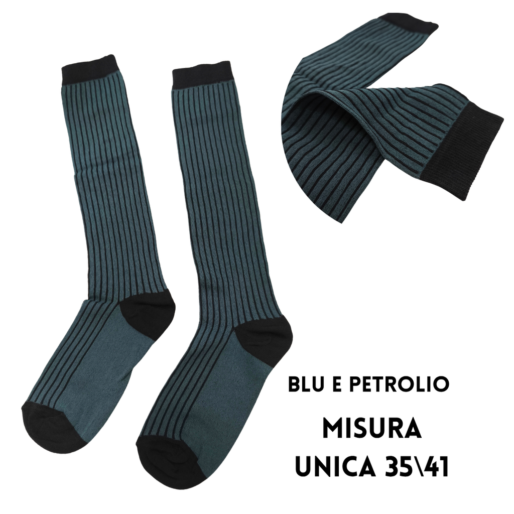 Calzettoni al Ginocchio a Coste Bicolore – Made in Italy