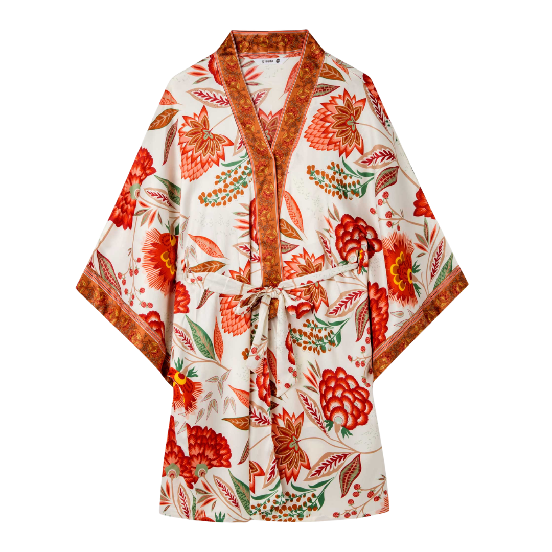 Vestaglia Stile Kimono Gisela in Raso Floreale