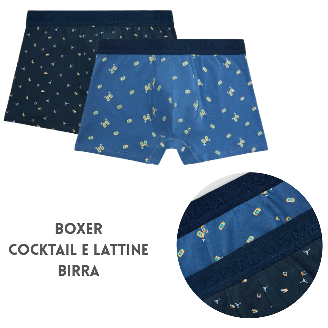 Bi-Pack Boxer Uomo Ysabel Mora "Cocktail e Lattine Birra" in Cotone Elastico