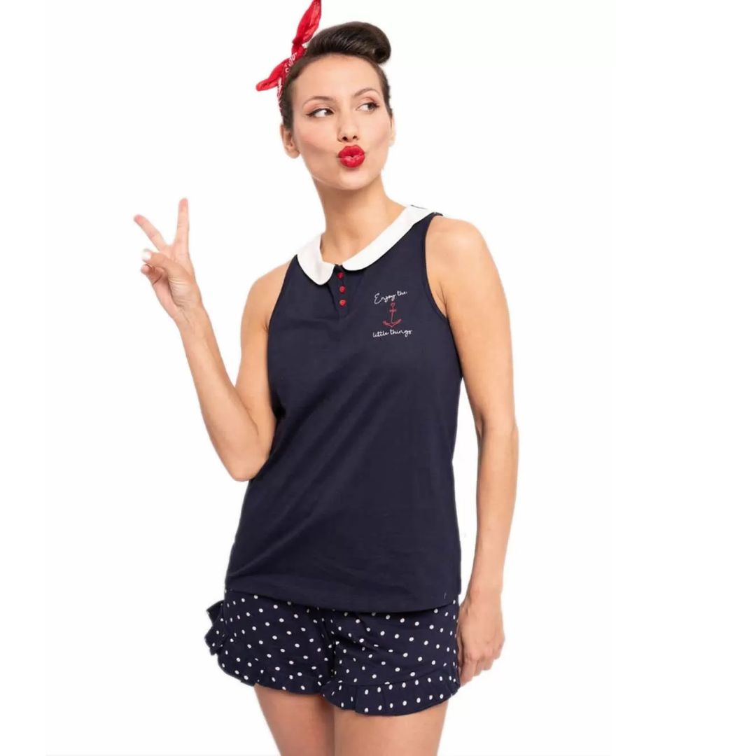 Pigiama Donna spalla larga e pantaloncino corto stile pin up