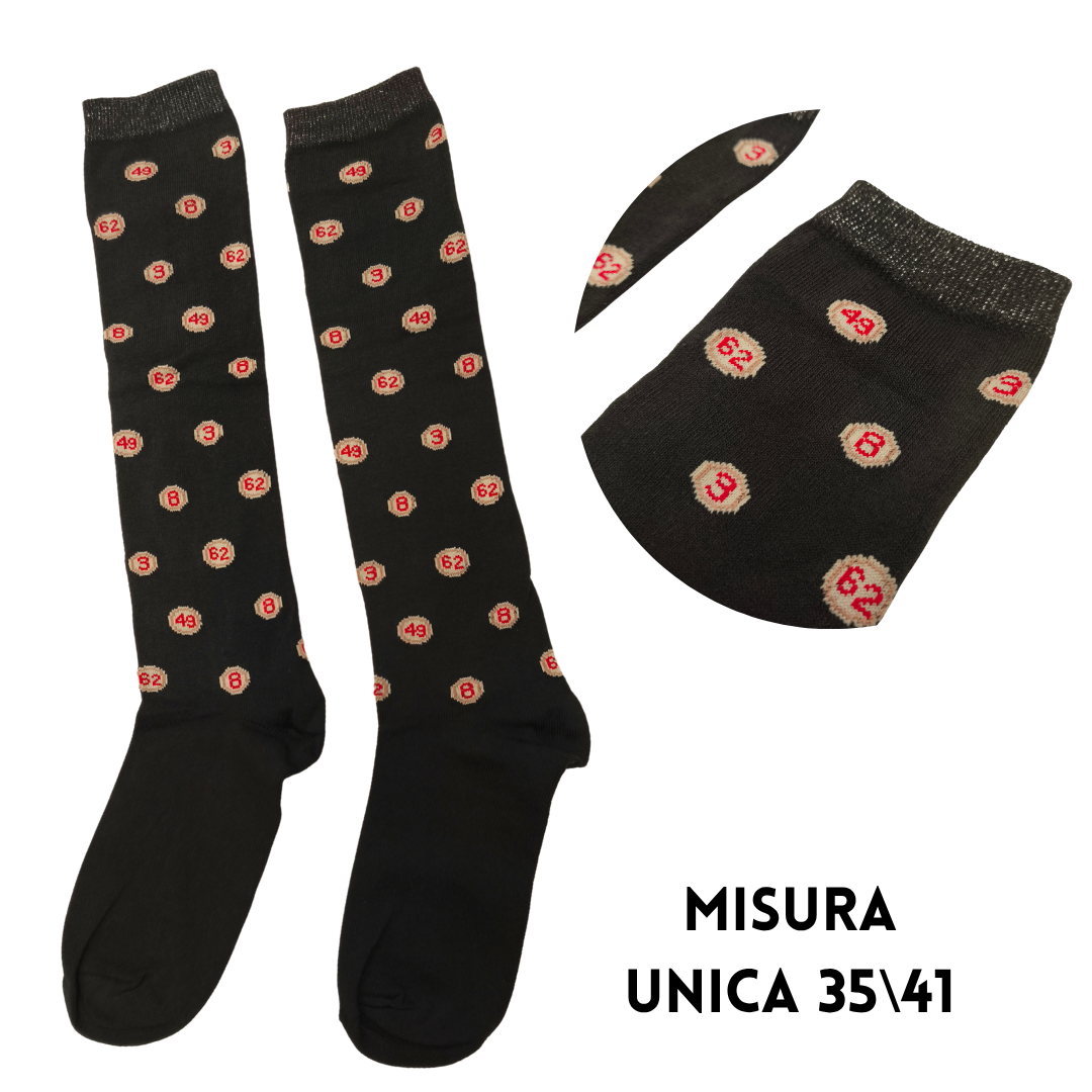 Calza al Ginocchio con Fantasia Numeri della Smorfia e Bordo Lurex