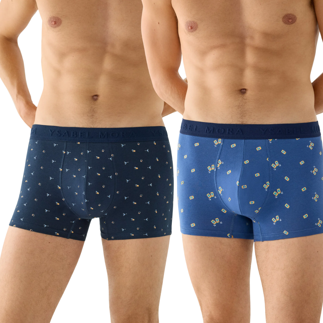 Bi-Pack Boxer Uomo Ysabel Mora "Cocktail e Lattine Birra" in Cotone Elastico