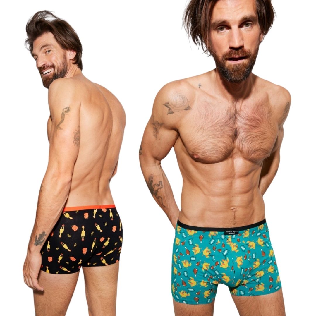 BI-PACK Boxer Uomo in cotone con fantasia polli