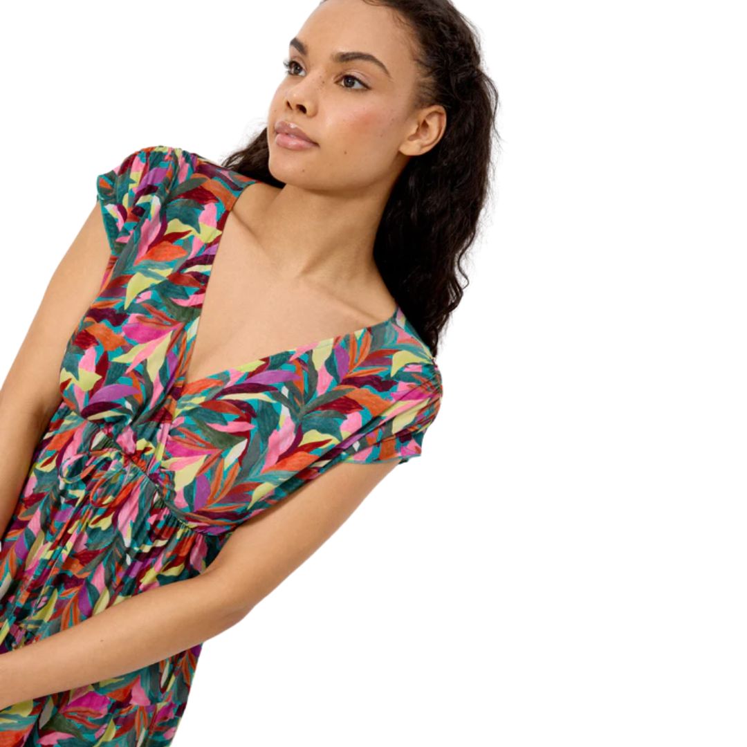 Vestito corto in viscosa taglio seno multicolor manica corta