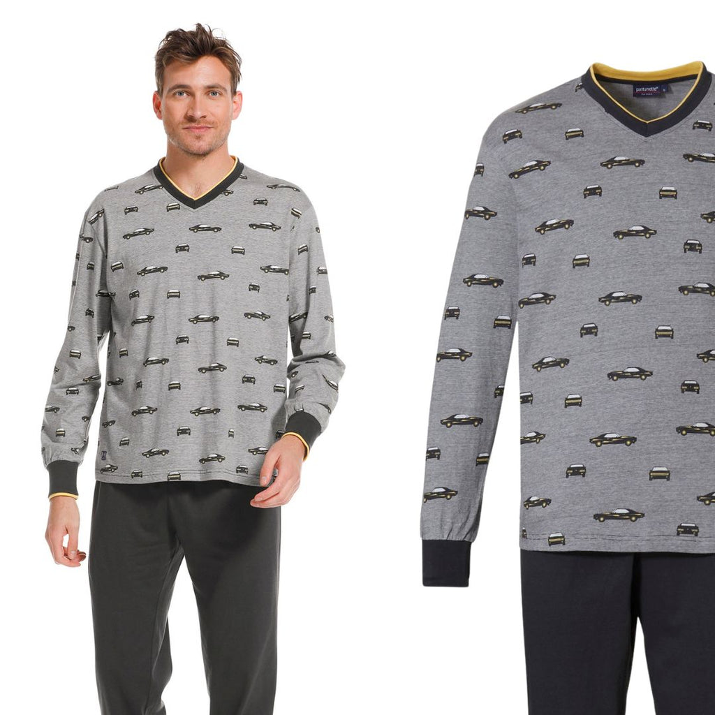 Pigiama Uomo manica lunga e pantalone lungo  in single jersey con macchine