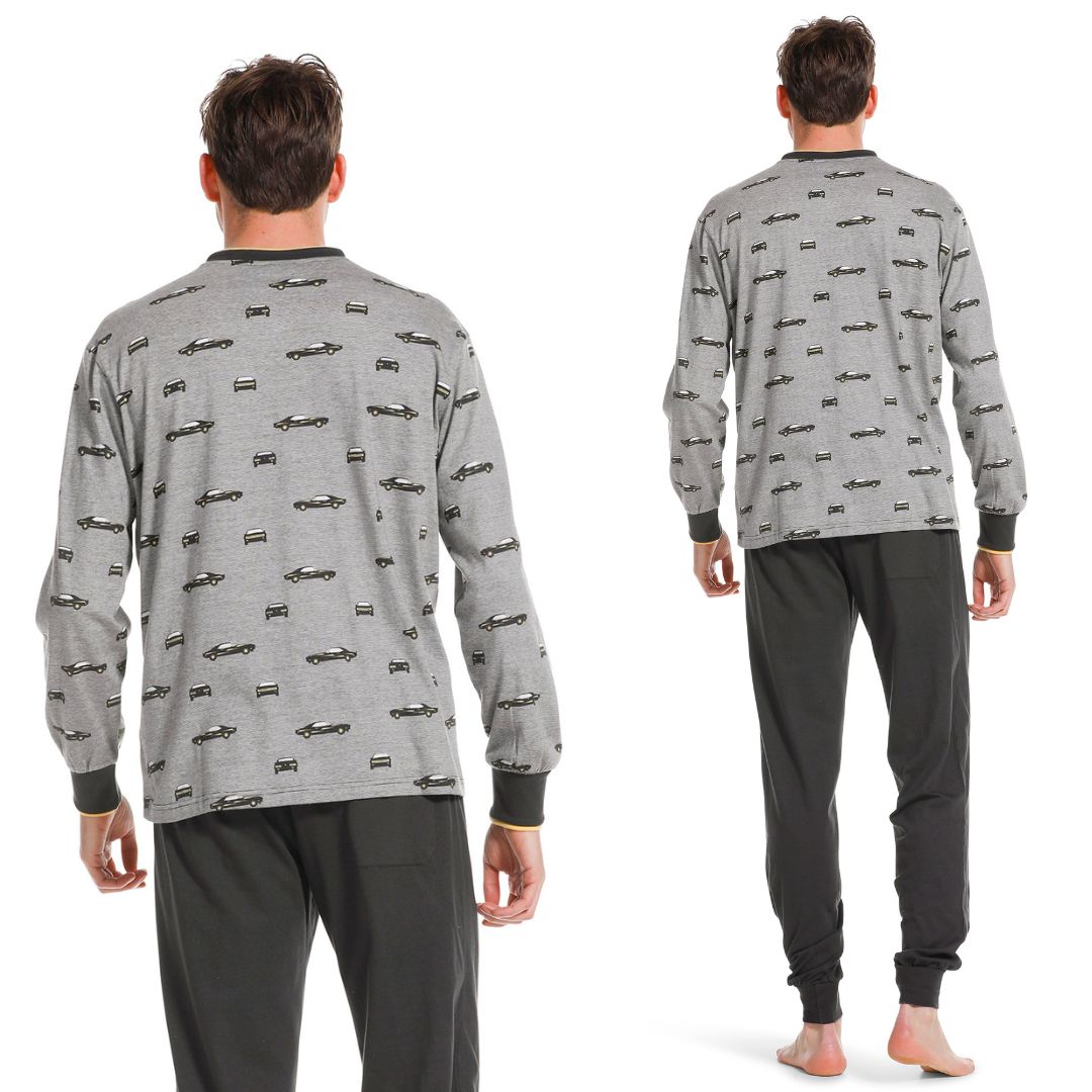 Pigiama Uomo manica lunga e pantalone lungo  in single jersey con macchine
