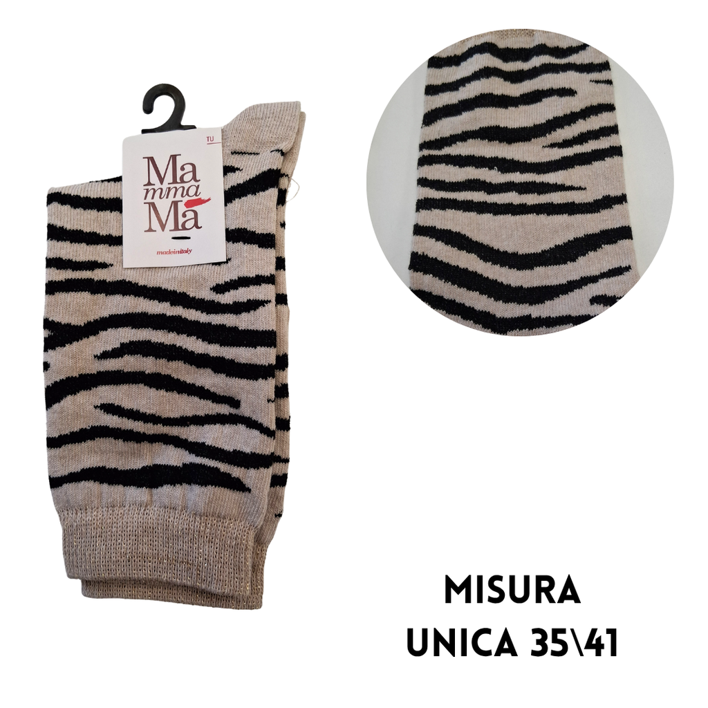 Calzini Donna Zebrati Beige e Neri con Dettagli Lurex – Mamma Ma