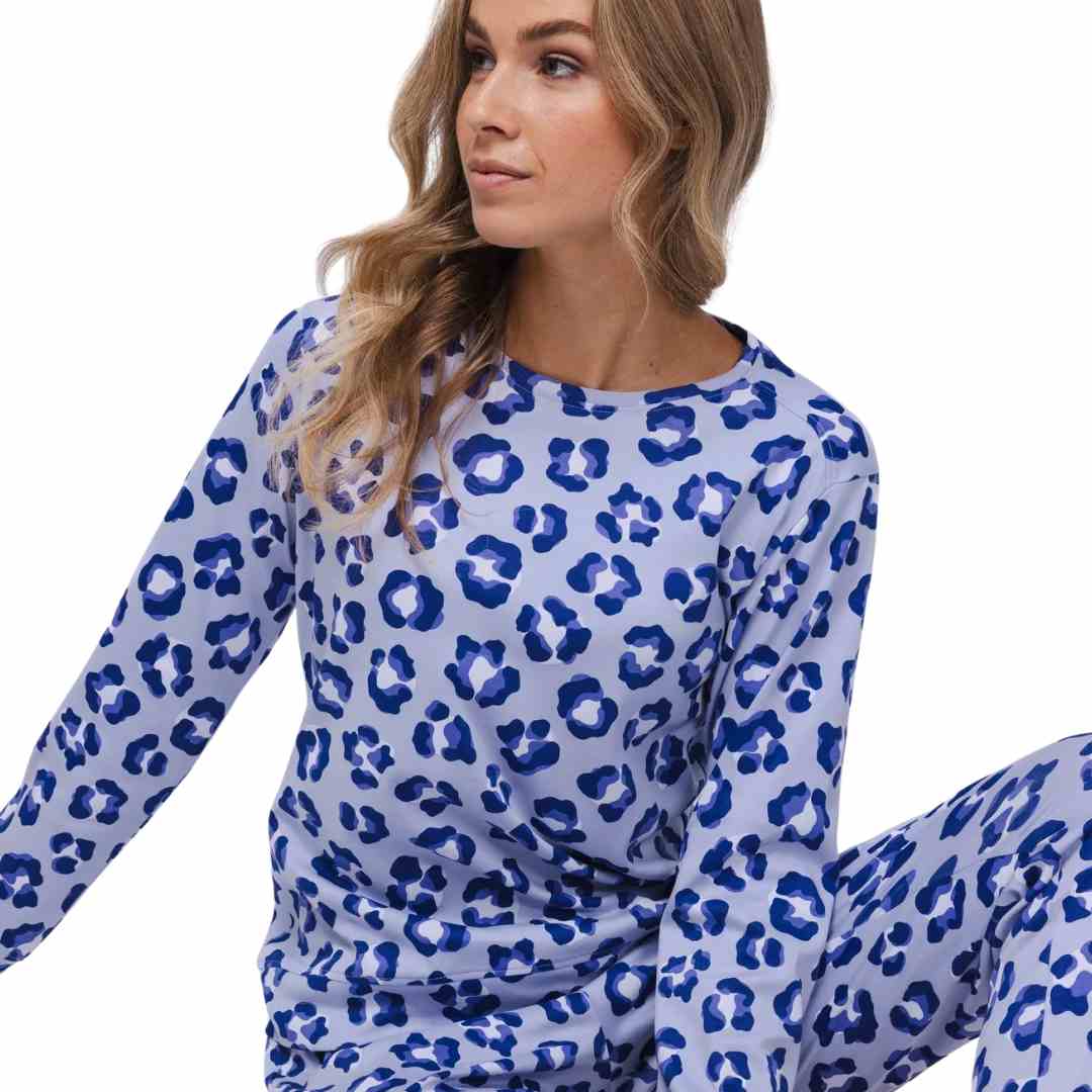 Pigiama Donna in cotone blu leopardato