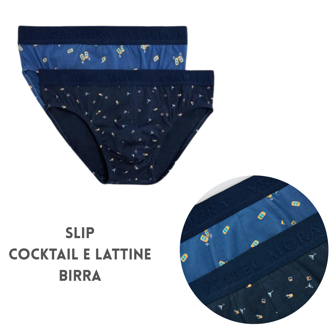 Bi-Pack Slip Uomo Ysabel Mora "Cocktail e Lattine Birra" in Cotone Elastico