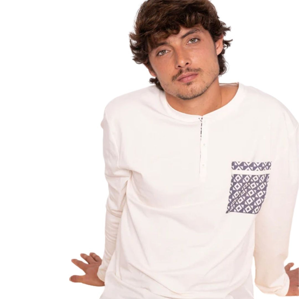 Pigiama Uomo manica e pantalone lungo in cotone jersey semplice con taschino