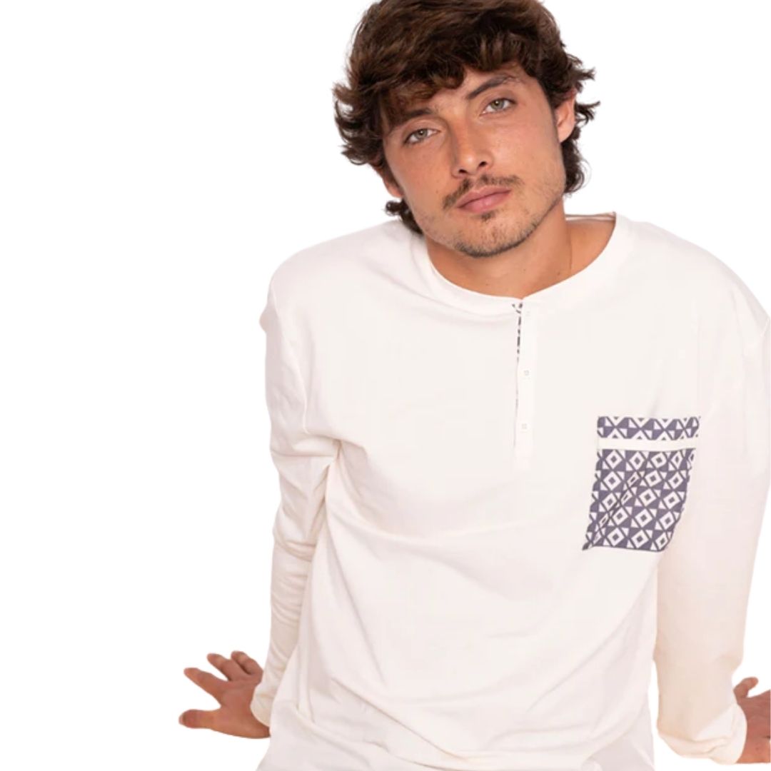 Pigiama Uomo manica e pantalone lungo in cotone jersey semplice con taschino