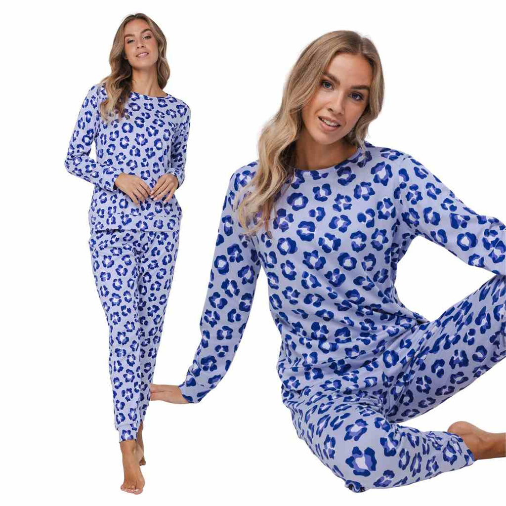 Pigiama Donna in cotone blu leopardato