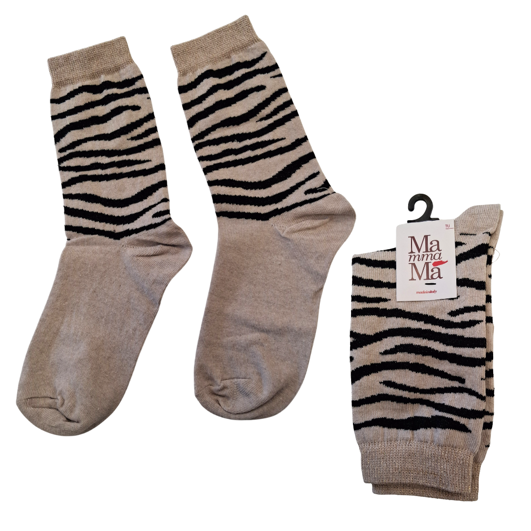 Calzini Donna Zebrati Beige e Neri con Dettagli Lurex – Mamma Ma