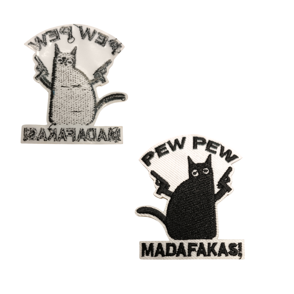 TOPPA RICAMATA TERMOADESIVA GATTO "PEW PEW MADAFAKAS!"