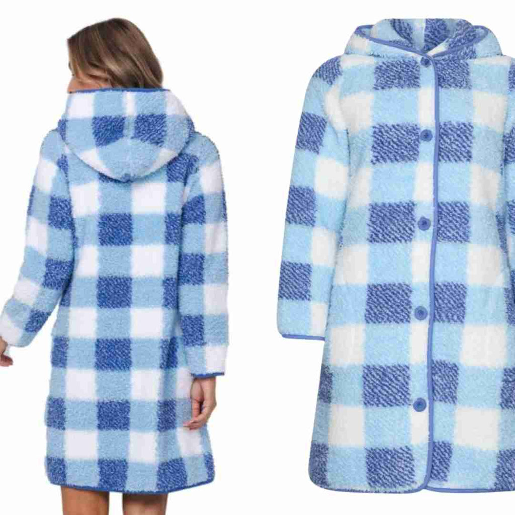 Vestaglia Giacca lunga con cappuccio a quadri