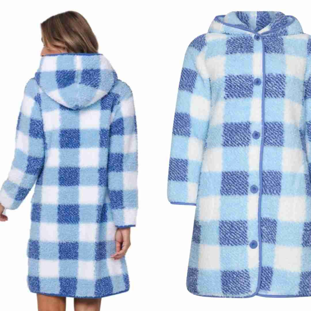 Vestaglia Giacca lunga con cappuccio a quadri