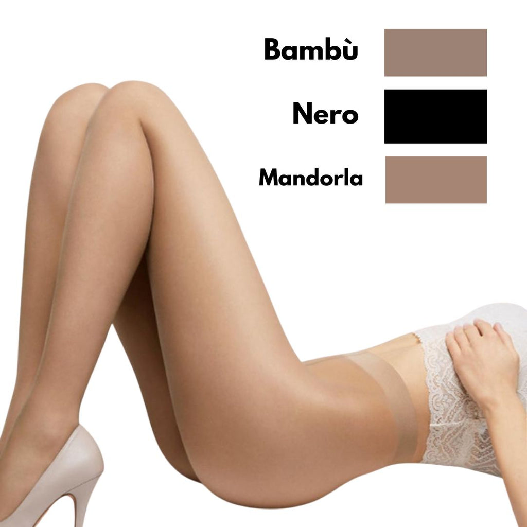 Collant velatissimo, tutto nudo, effetto abbronzato con tassello igienico e punta invisibile.