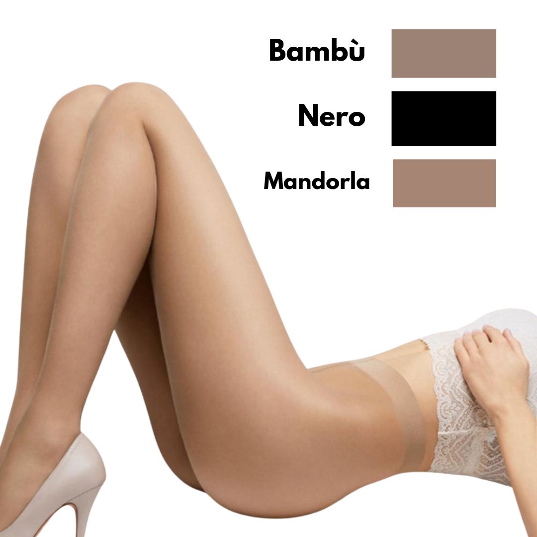 Collant velatissimo, tutto nudo, effetto abbronzato con tassello igienico e punta invisibile.