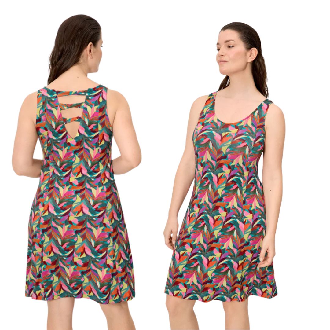 Vestito spalla larga in viscosa multicolor