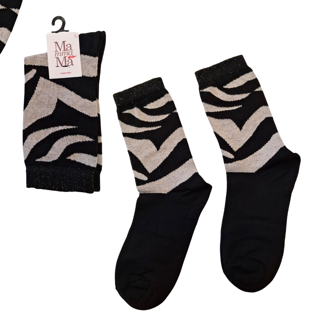 Calzini Donna Fantasia Zebra e Dettagli Lurex
