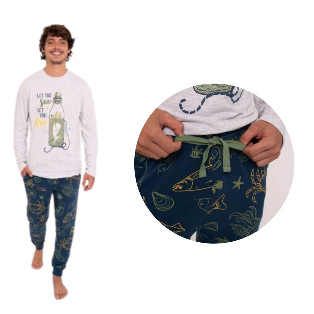 PIGIAMA UOMO M/L COTONE DISEGNI MARINI