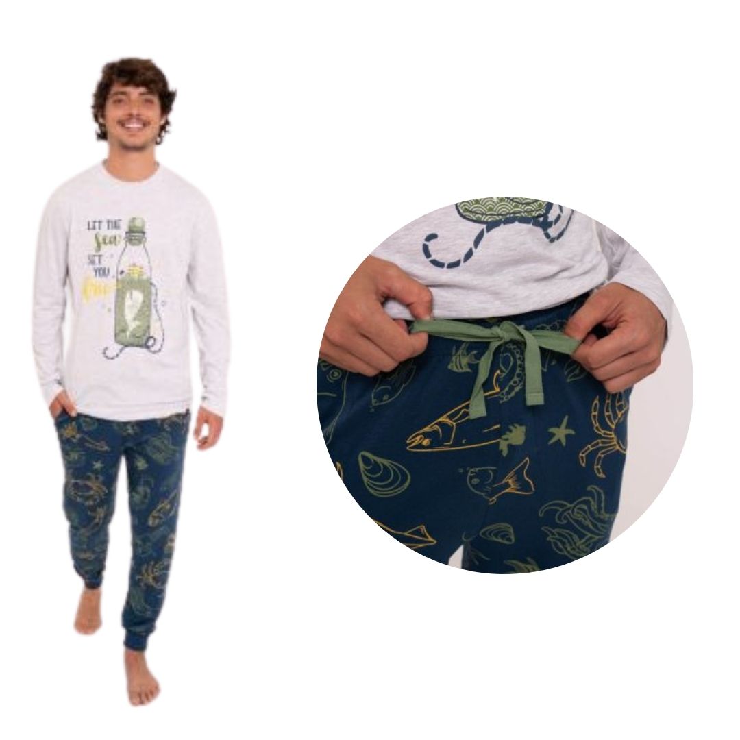 PIGIAMA UOMO M/L COTONE DISEGNI MARINI