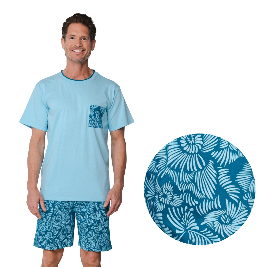 PIGIAMA UOMO M/M TURCHESE DISEGNI FOGLIE HAWAII