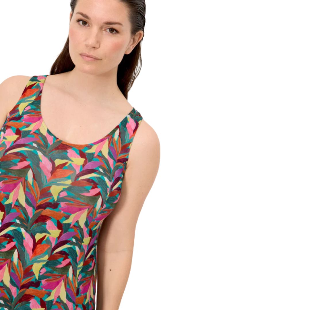 Vestito spalla larga in viscosa multicolor