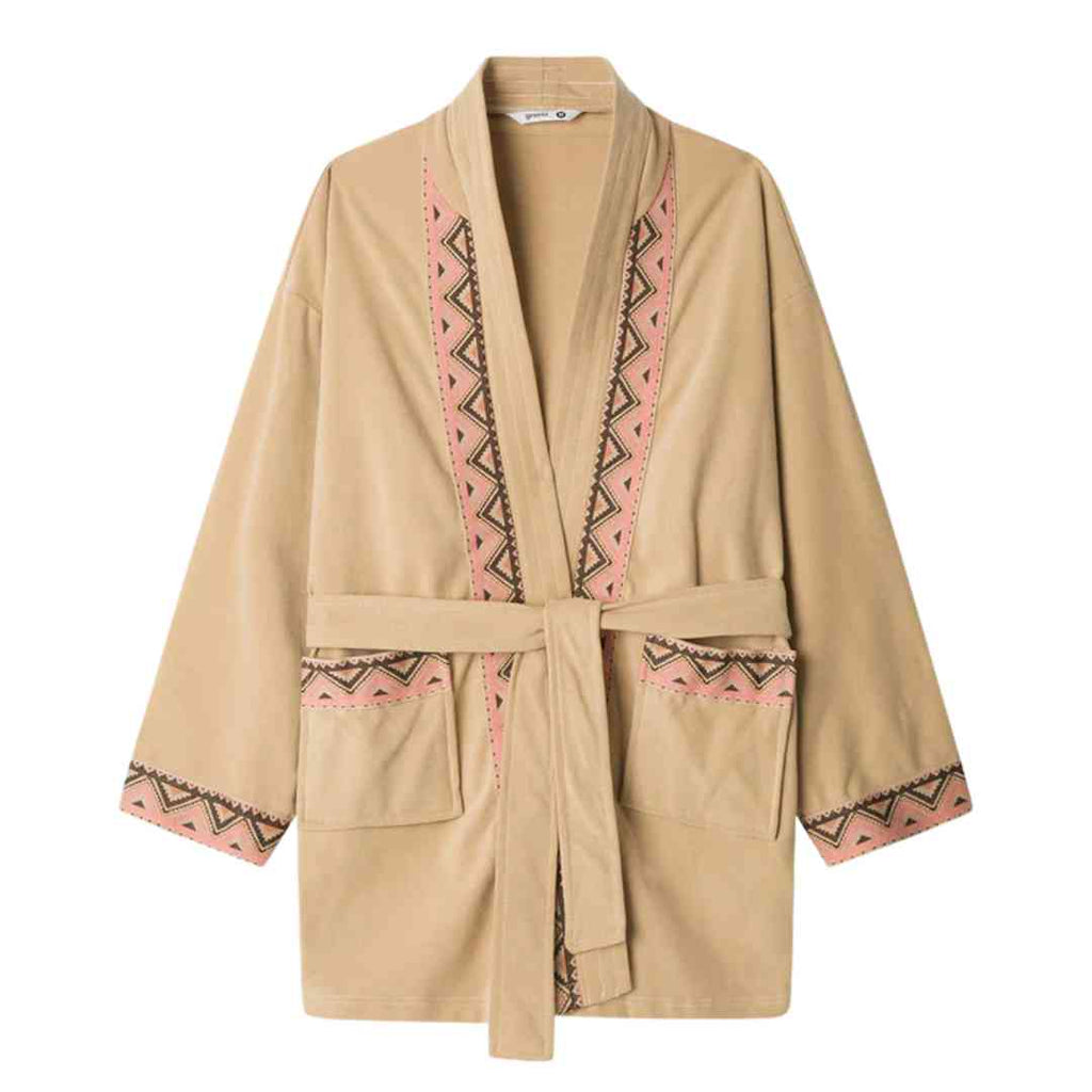 KIMONO Vestaglia cammello con greca