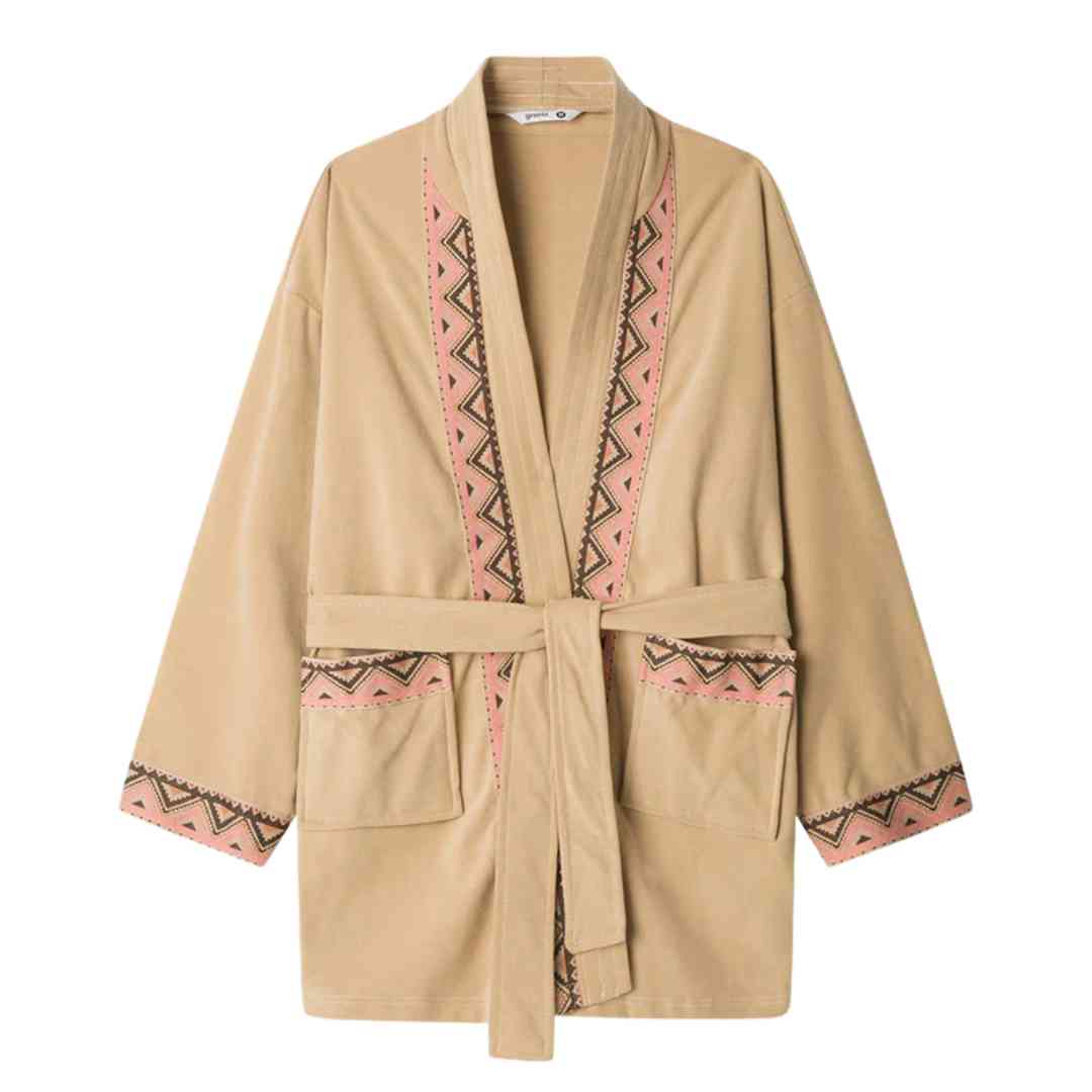 KIMONO Vestaglia cammello con greca
