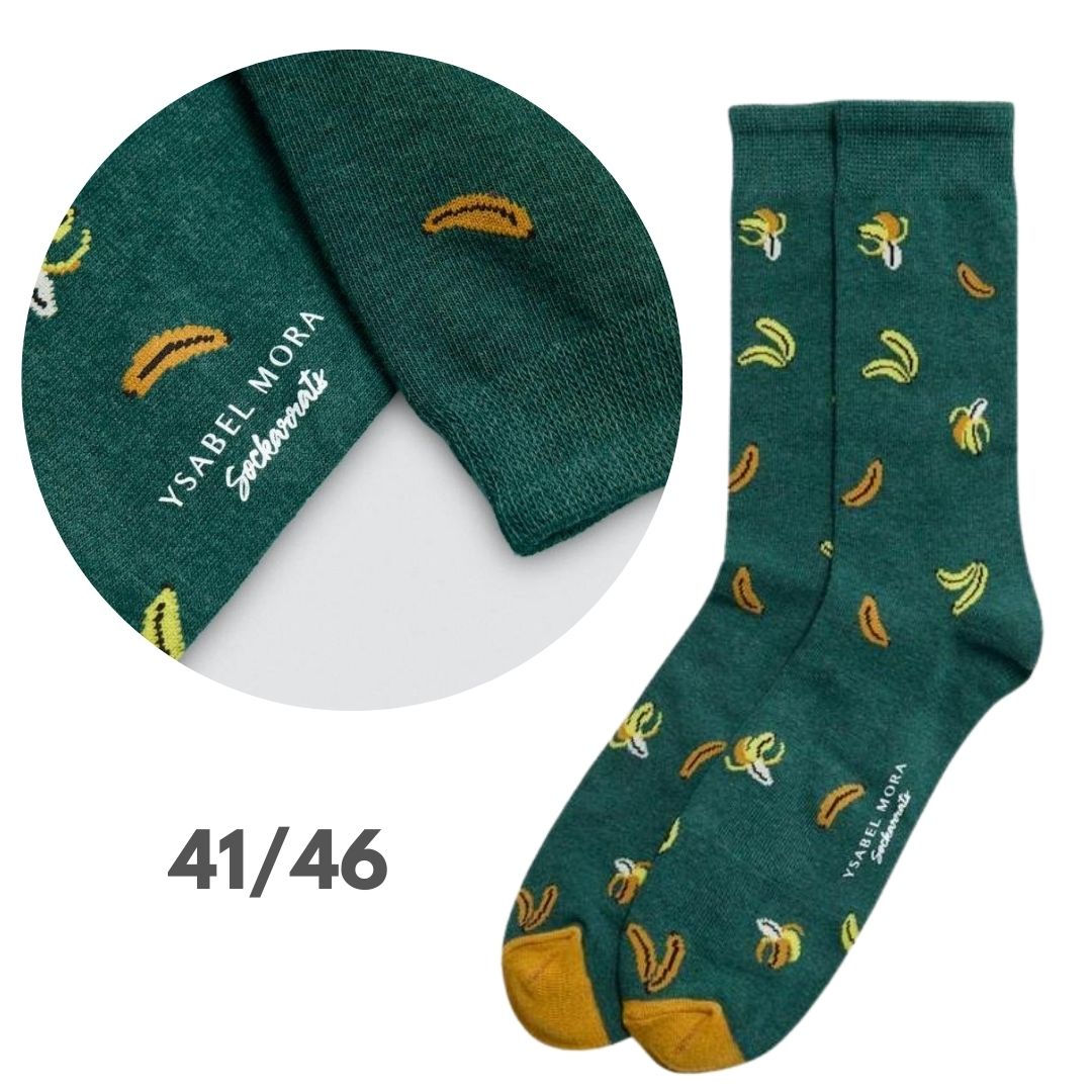 Calza corta in cotone con banane su base verde