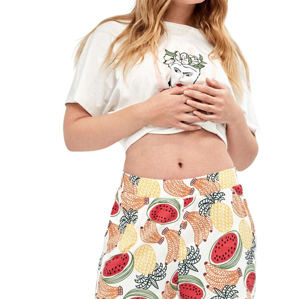 Pigiama Donna manica corta e pantaloncino corto con tasche collezione Frida Kahlo