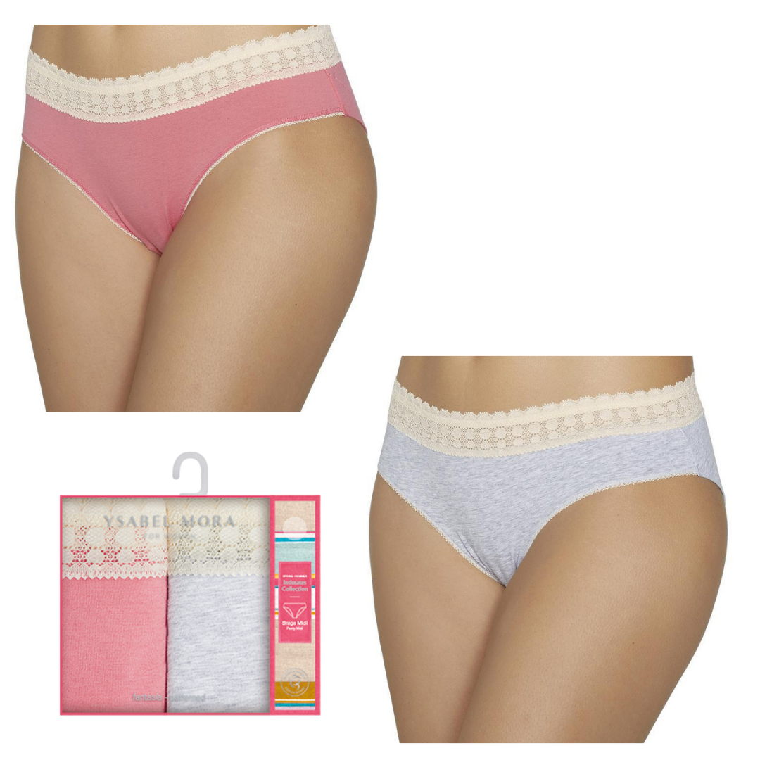 SLIP MIDI DONNA BI-PACK ROSA E GRIGIO CON PIZZO AVORIO